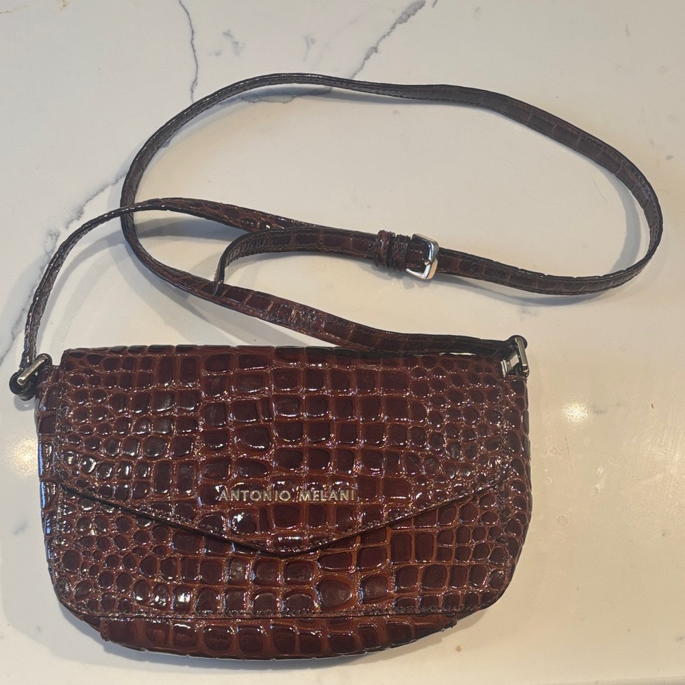 Antonio Melani Dark Brown Croc Crossbody Bag